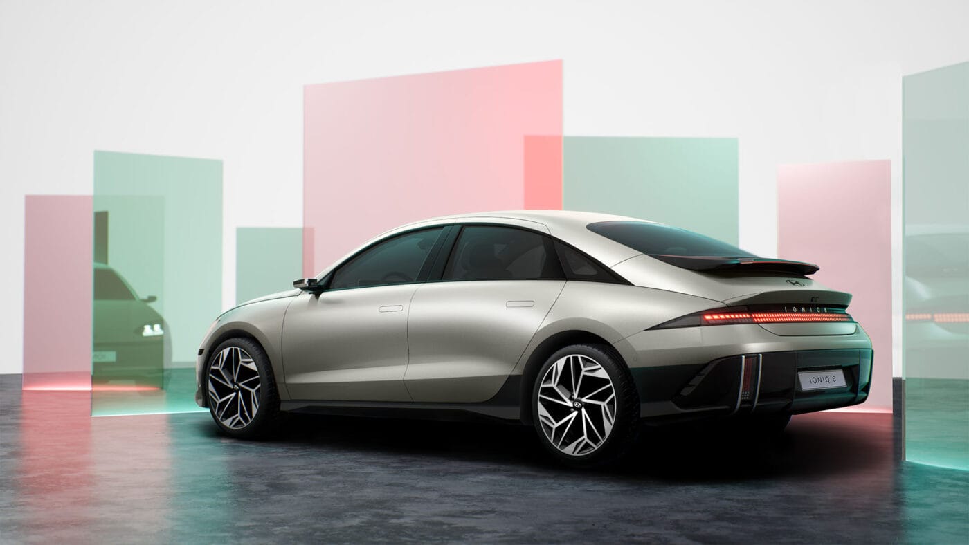 2024 Hyundai Ioniq 6 in a matte gold paint finish.